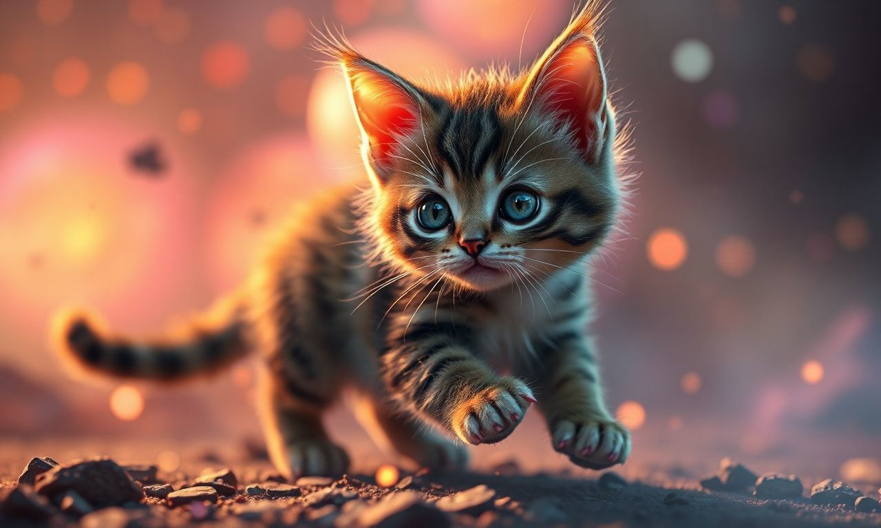 Tiny kitty, fantasy style, filmic score like