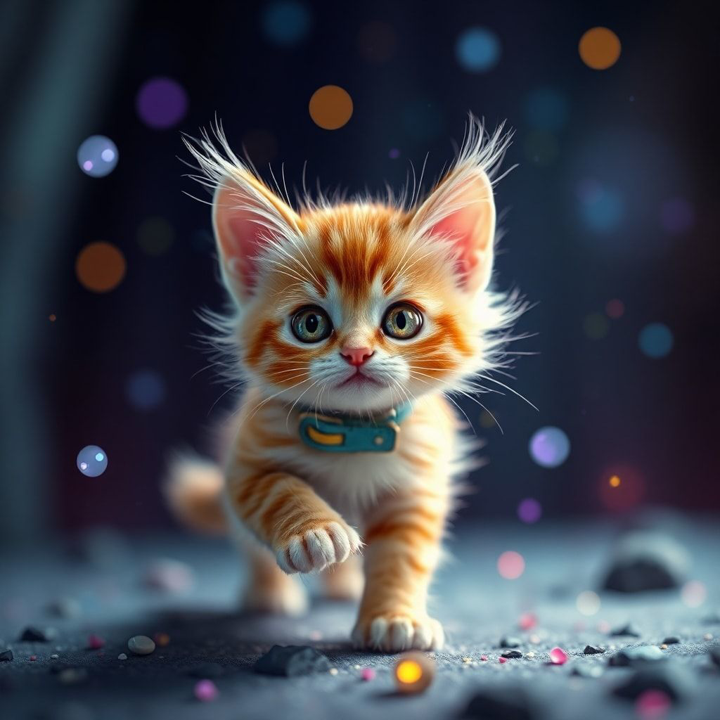 Tiny kitty, fantasy style, filmic score like