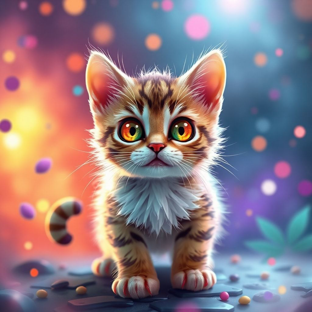 Tiny kitty, fantasy style, filmic score like