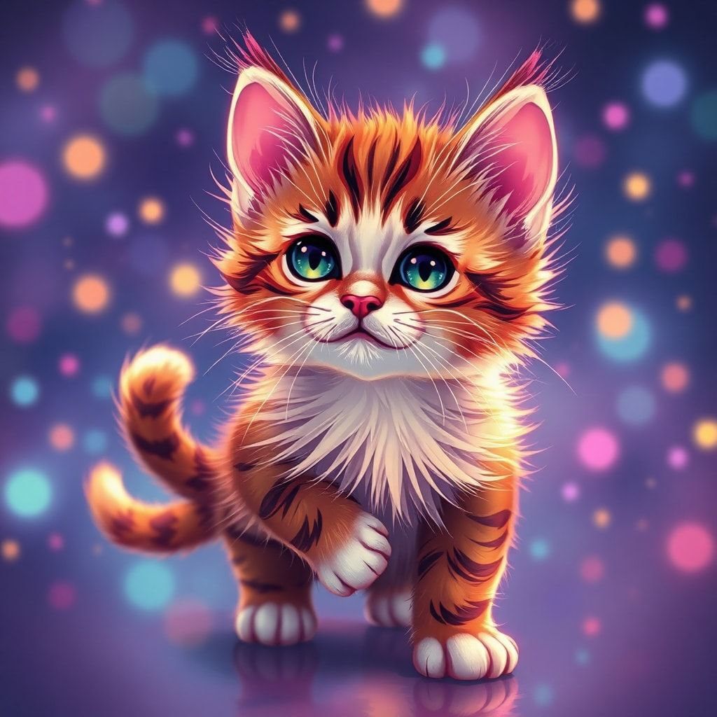 Tiny kitty, fantasy style, filmic score like