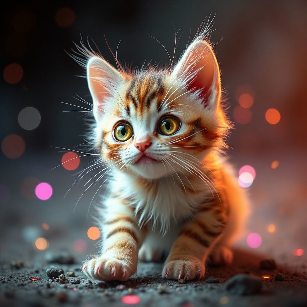 Tiny kitty, fantasy style, filmic score like