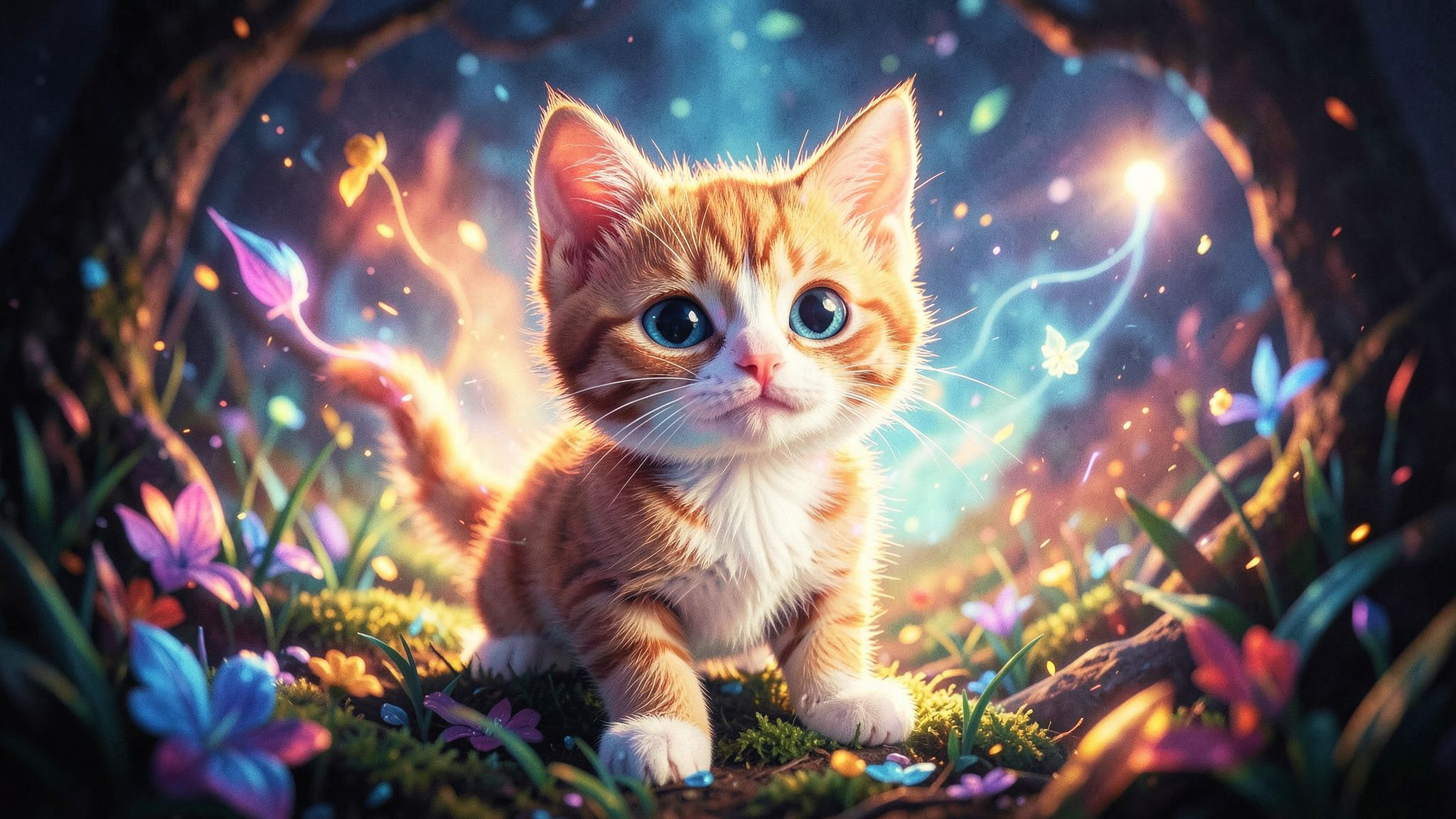 Tiny kitty, fantasy style, filmic score like